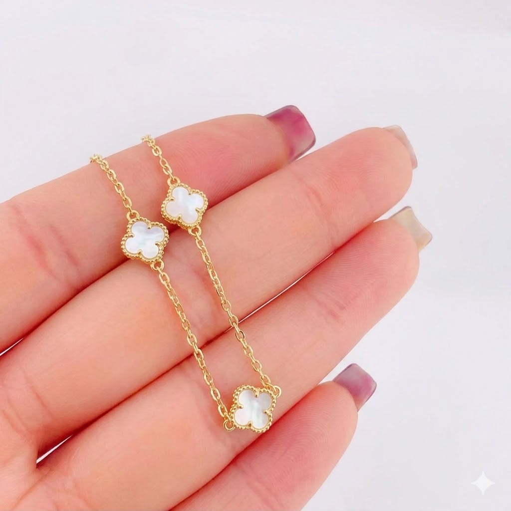 Pulso Modulable Trebol Blanco 2.25 g / 16.2 cm - 14.5 cm / 0.55 mm Oro Amarillo 18K