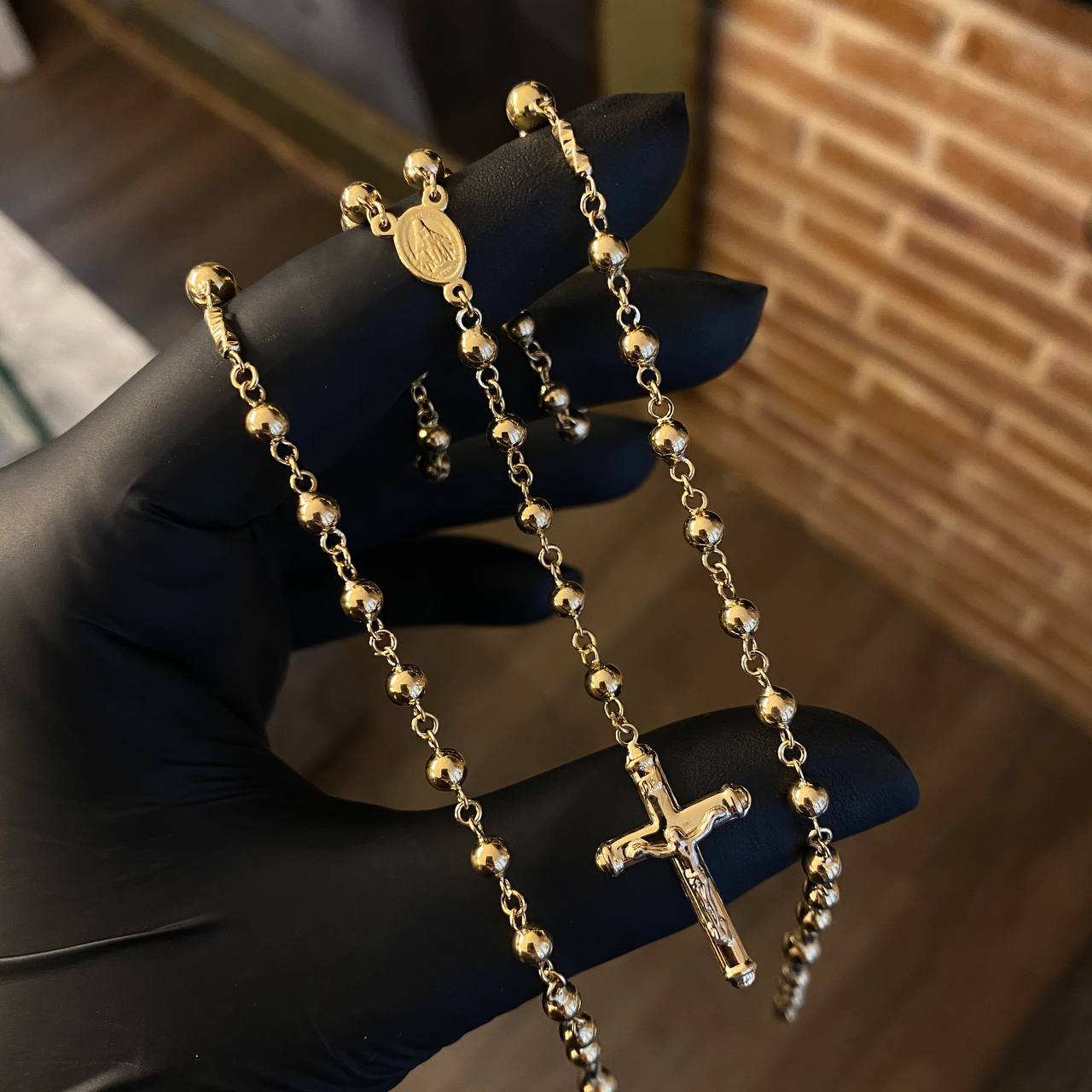 Rosario Virgen Milagrosa 14.45gr / 60cm Bola 4-5mm Lisa Oro Amarillo