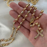 Rosario 21.35gr/65cm 6mm Virgen Milagrosa Bola Lisa Tres Oros