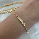 Pulso Aro Seguido Doble 1.4gr/15cm Bebe Placa Curva Bordada Oro Amarillo
