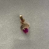 Dije Corona Corazon 0.75gr/1.6cm Circon Fucsia Oro Amarillo