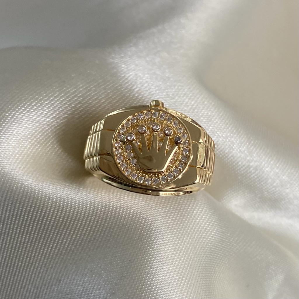 Anillo Corona Rx 8.35gr-T10 1/2 Circones Blancos Oro Amarillo