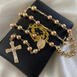 Rosario 21.35gr/65cm 6mm Virgen Milagrosa Bola Lisa Tres Oros