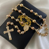 Rosario 21.35gr/65cm 6mm Virgen Milagrosa Bola Lisa Tres Oros