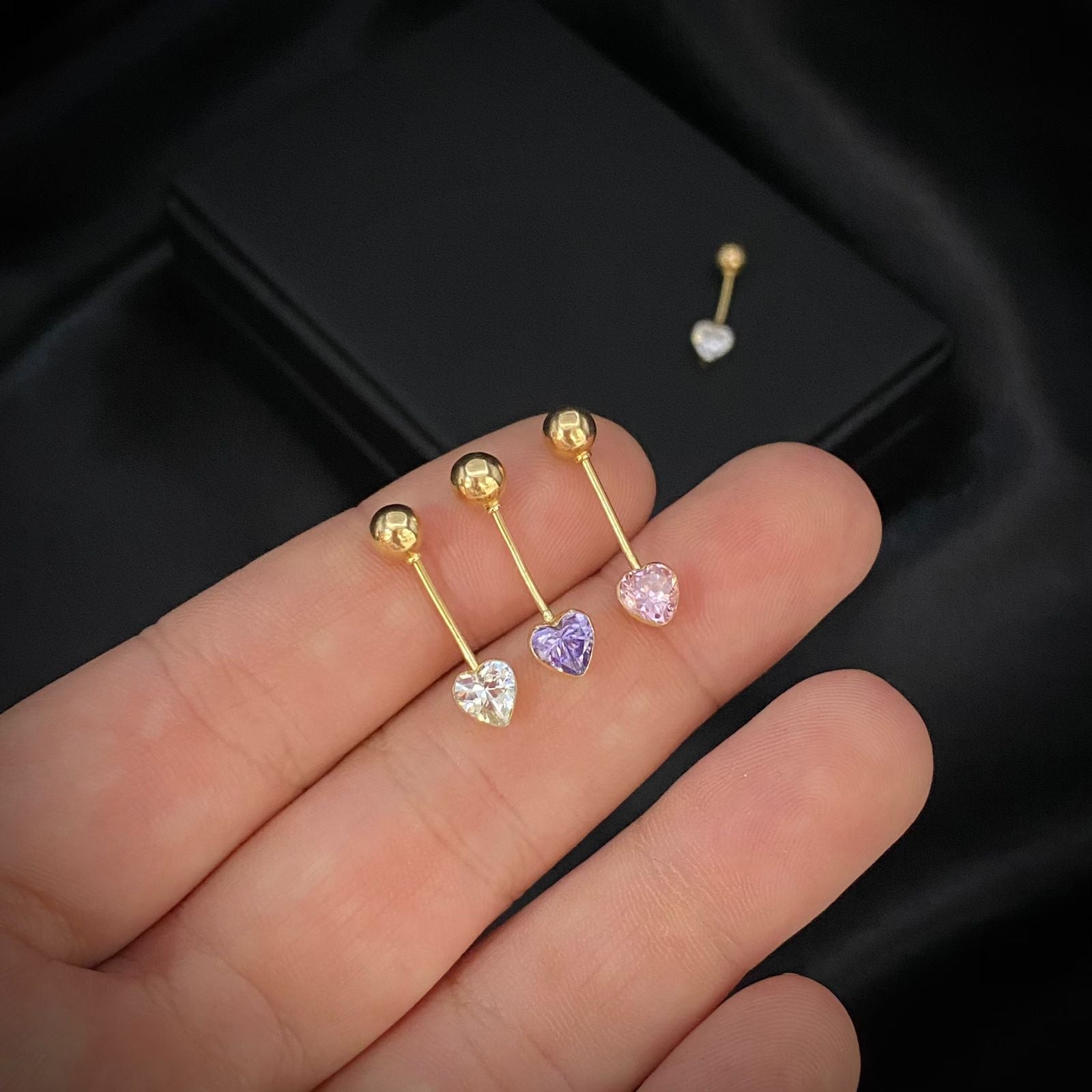 Piercing Ombligo 9.5mm Corazon Circon Morado Bolas 4.5mm Oro Amarillo (Joya)
