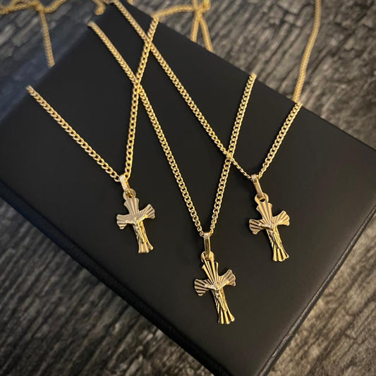 ¡¡Oferta!! Cadena Cubana 1.6gr/60cm -- Dije Cristo 0.55gr/2.1cm Diamantado Oro Amarillo