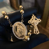 Rosario Virgen Milagrosa 29.75gr / 60cm 6-7mm Bola Diamantada Circones Blancos Oro Amarillo*