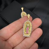 Dije Virgen de Guadalupe 5.2gr/3.9cm Circones Verdes Rosas Blancos Oro Amarillo*