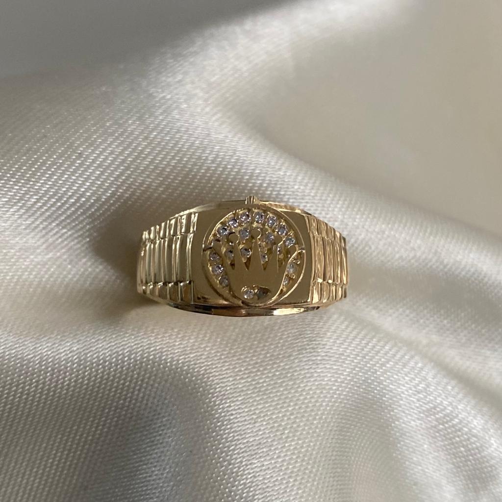 Anillo Corona Rx 3.85gr-T9 Circones Blancos Oro Amarillo