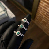 Solitario Halo Esmeralda 18pts T9 Anillo Circones Blancos Plata 925 (Joya)