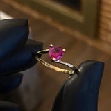 Solitario Corazon 1.65gr T7 1/4 Anillo Circon Fucsia Oro Amarillo