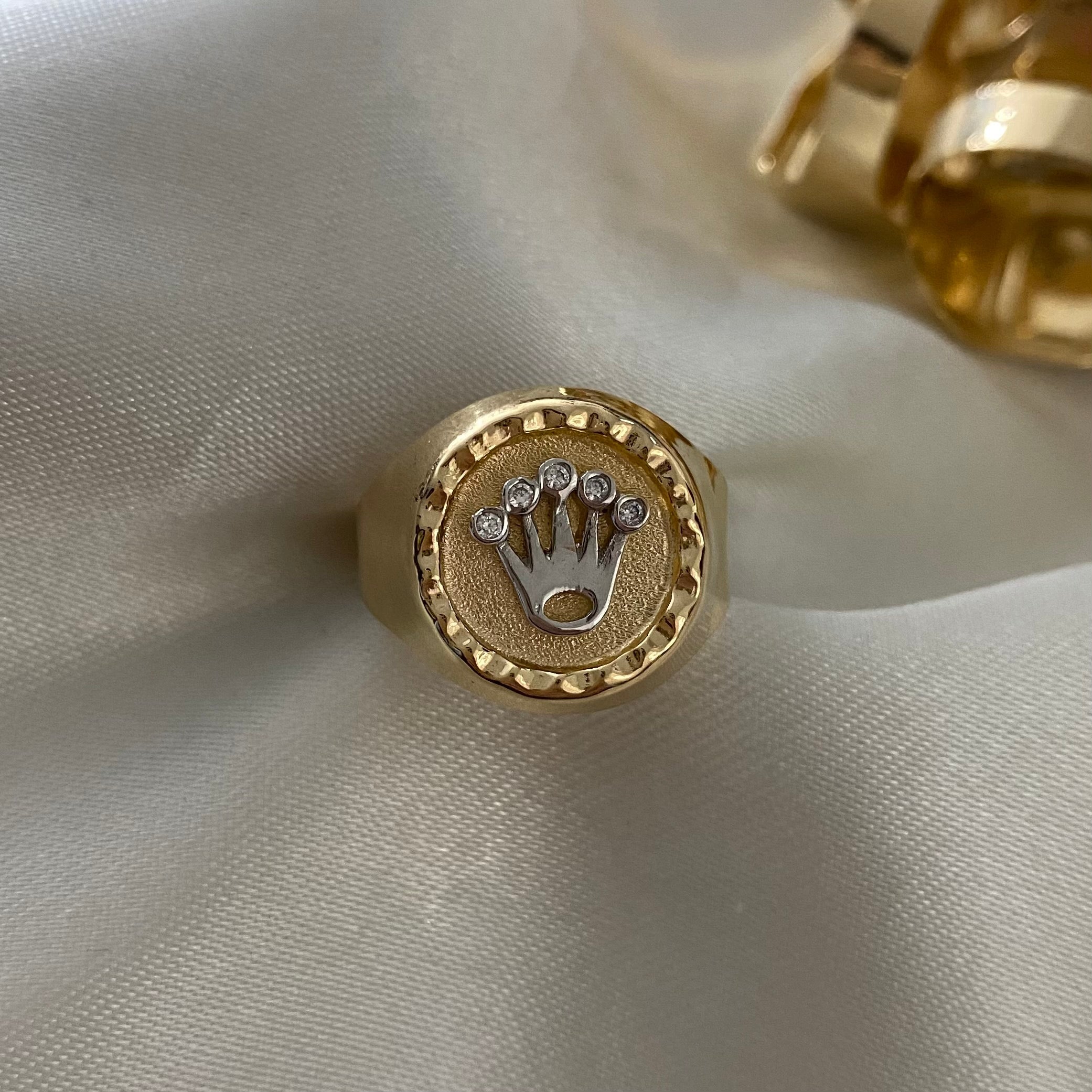 Anillo Corona Rx 3.65gr - T10 1/4 Circones Blancos Dos Oros Amarillo Blanco