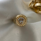 Anillo Corona Rx 3.65gr - T10 1/4 Circones Blancos Dos Oros Amarillo Blanco
