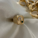 Anillo Herradura 3.9gr - T12 1/4 Circon Verde Dos Oros Amarillo Blanco