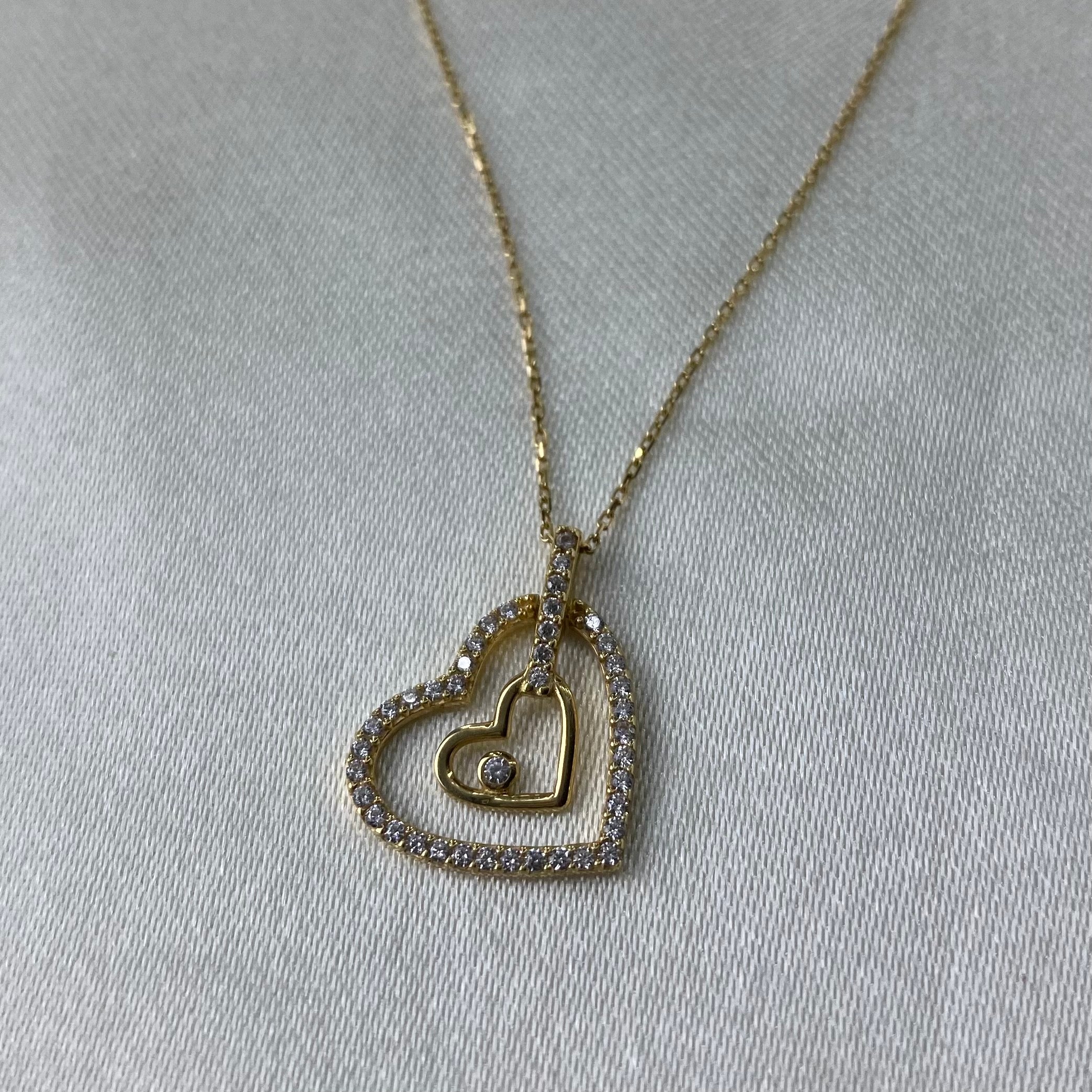 Set Italy 2.45gr/45cm Volga Corazones Circones Blancos Oro Amarillo