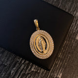Dije Virgen Milagrosa 6.9gr/3.7cm Circones Blancos Oro Amarillo