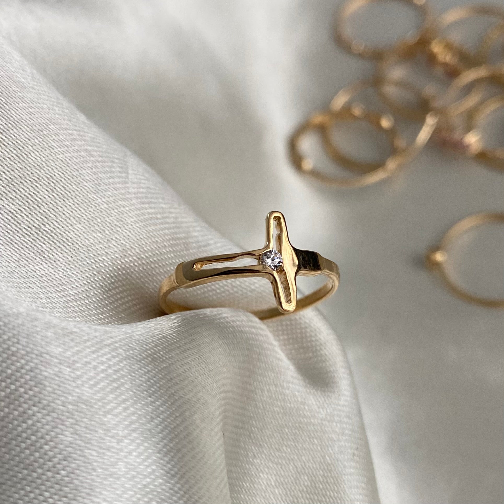 Anillo Cruz 1.5gr-T6 1/2 Cristo Oro Amarillo Circon Blanco