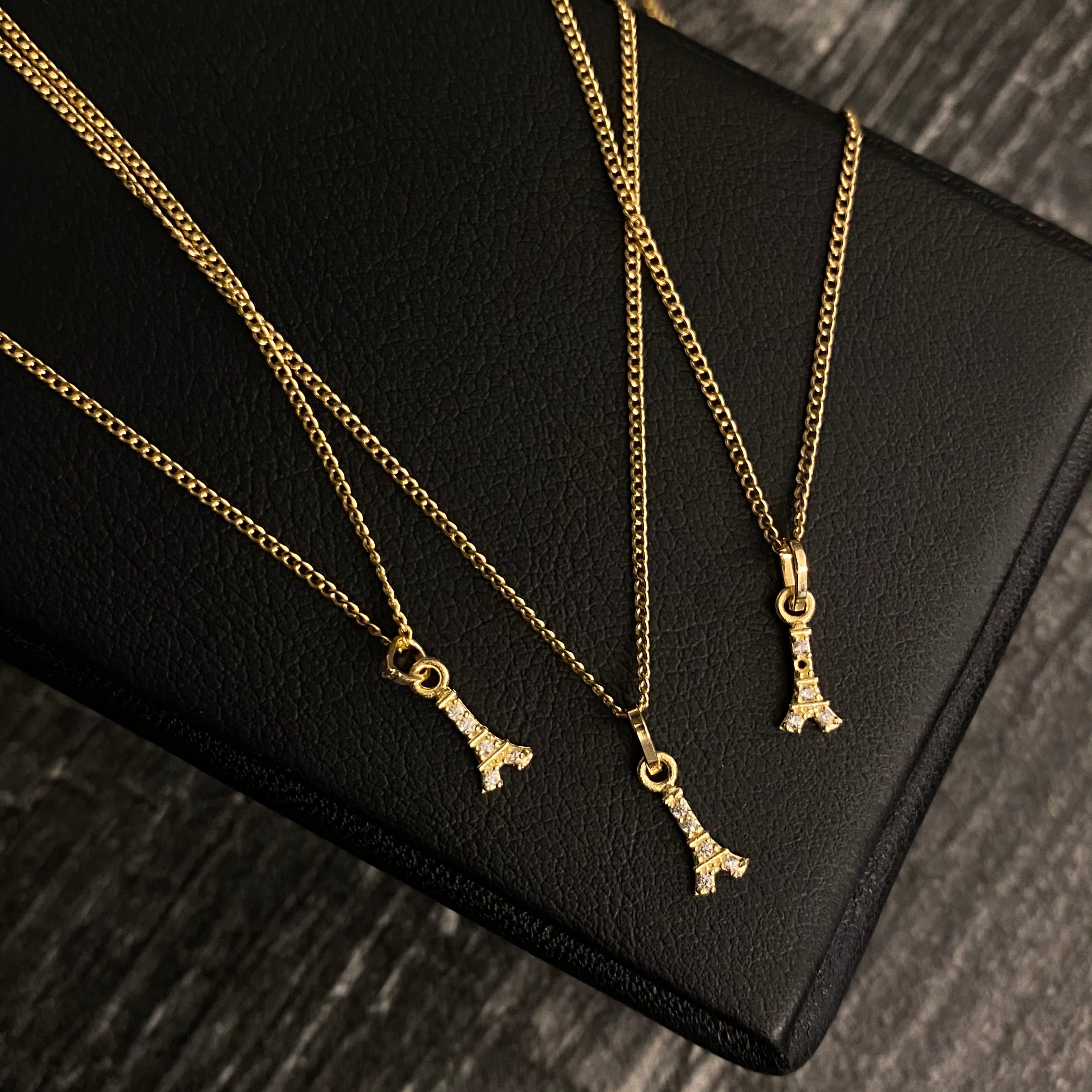 ¡¡OFERTA!! Set Cadena Mini Cubana 0.9gr/45cm + Dije Torre Eiffel 0.3gr