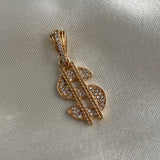 Dije Signo Dolar 4.15gr/3cm Circones Blancos Oro Amarillo*