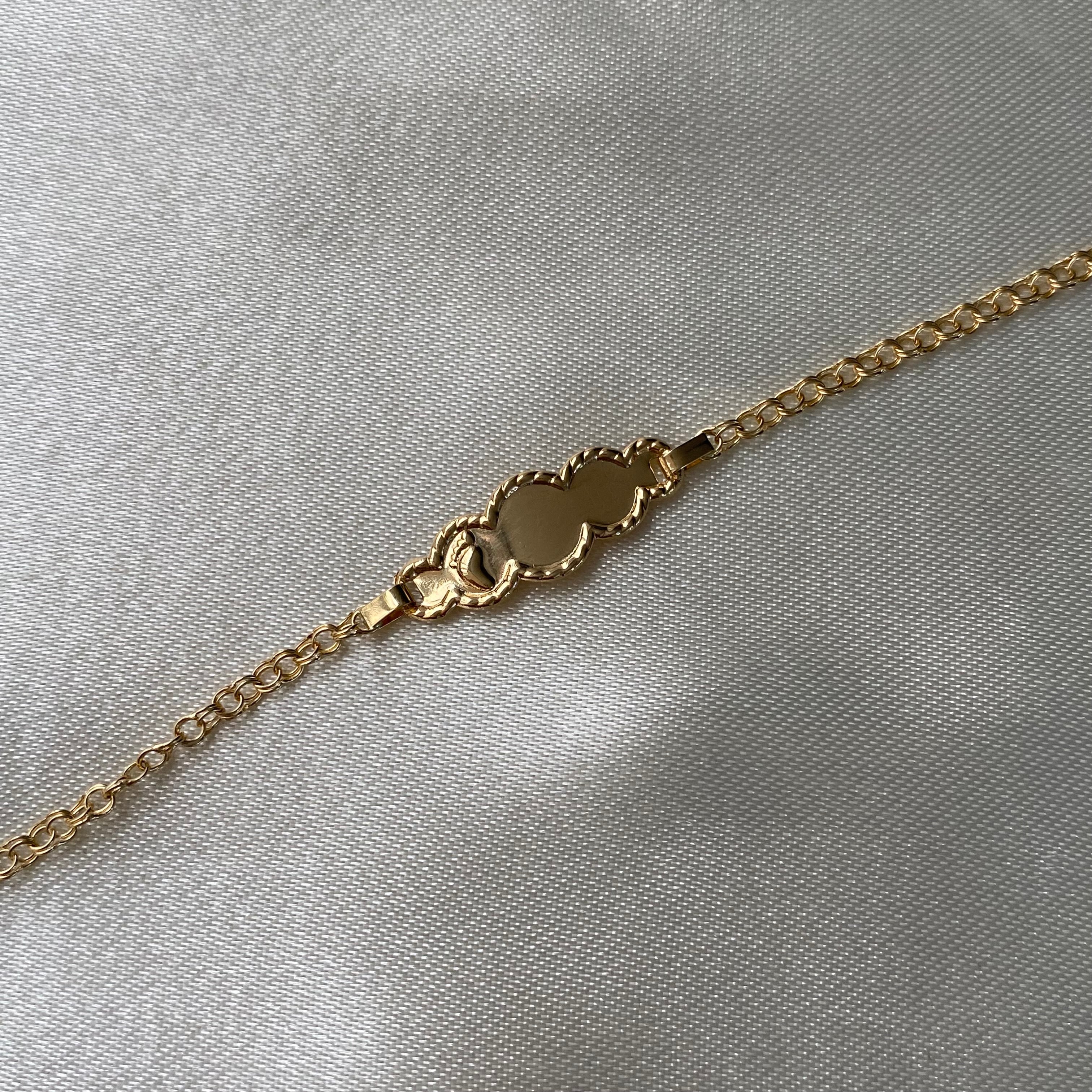 Pulso Aro Seguido 1.45gr/15cm Bebe Placa Nube Pie Oro Amarillo*