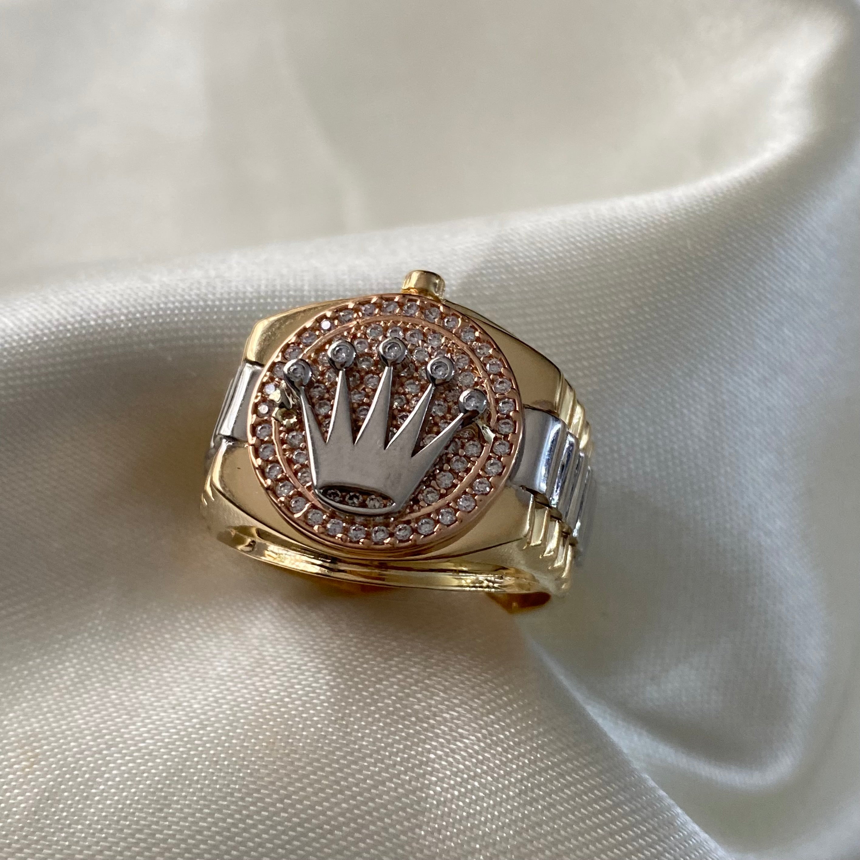 Anillo Corona RX 10.75gr-T9 1/4 Circones Blancos Tres Oros