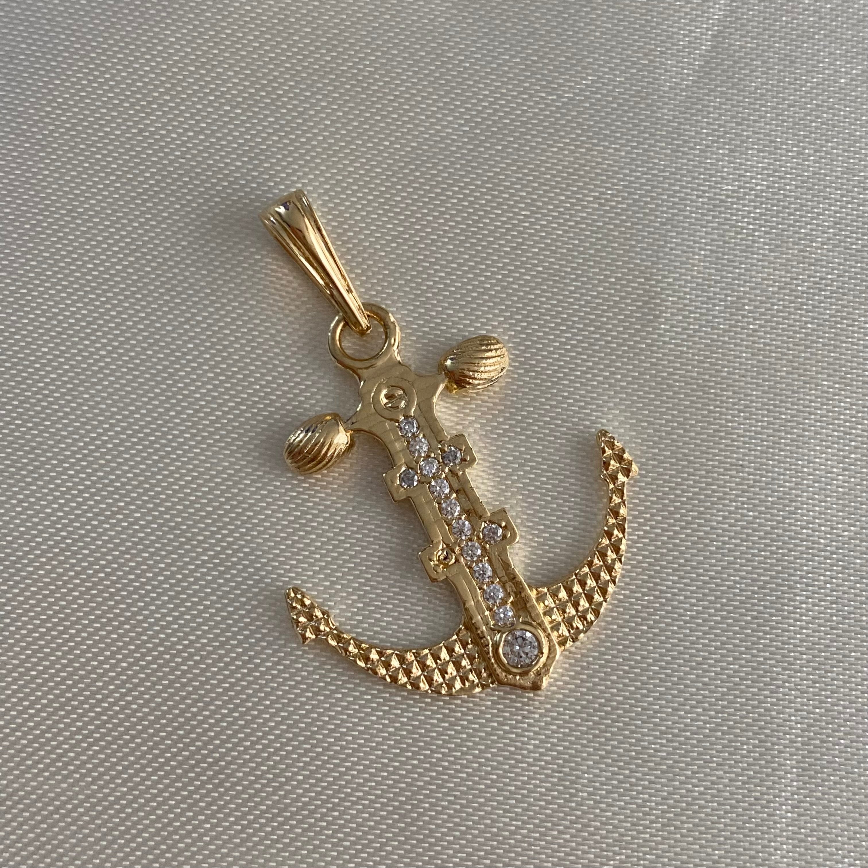 Dije Ancla 3.85gr/3.5cm Circones Blancos Oro Amarillo
