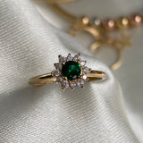 Anillo Flor 1.55gr - T5 3/4 Oro Blanco Circones Blancos Verde