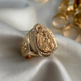 Anillo Virgen del Carmen 15.45gr-T11 Mate Circones Blancos Oro Amarillo