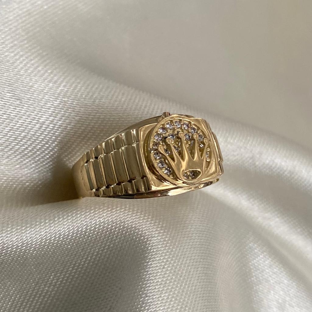 Anillo Corona RX 3.9gr-T9 1/4 Circones Blancos Oro Amarillo