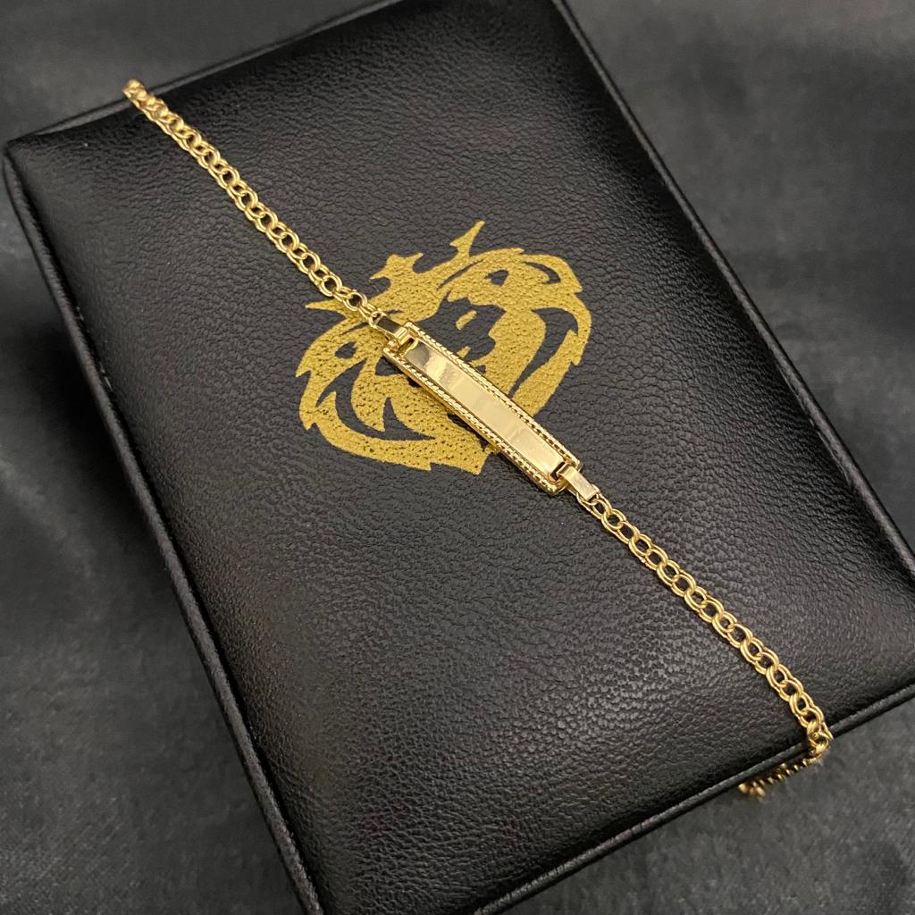 Pulso Aro Seguido Doble 1.4gr/15cm Bebe Placa Curva Bordada Oro Amarillo