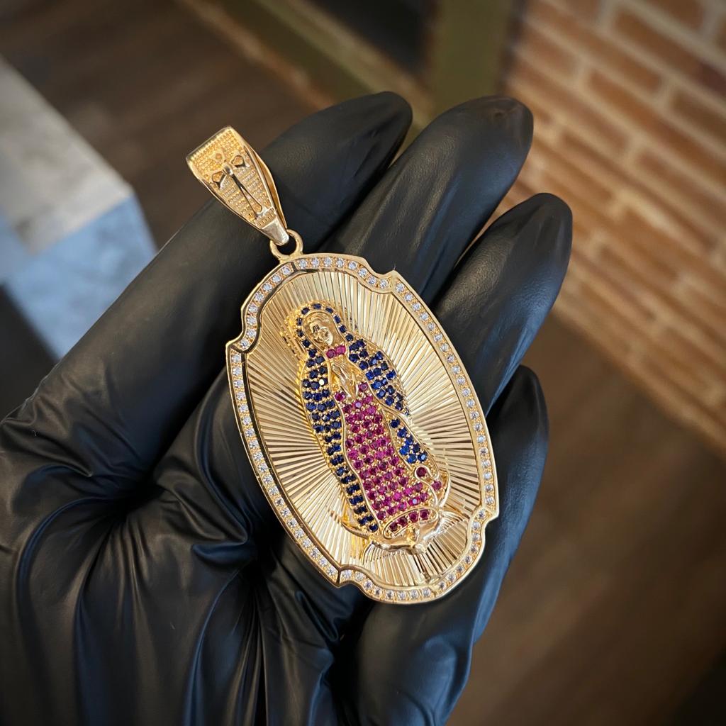 Dije Virgen Guadalupe 18.55gr/6.7cm Circon Azul Oro Amarillo