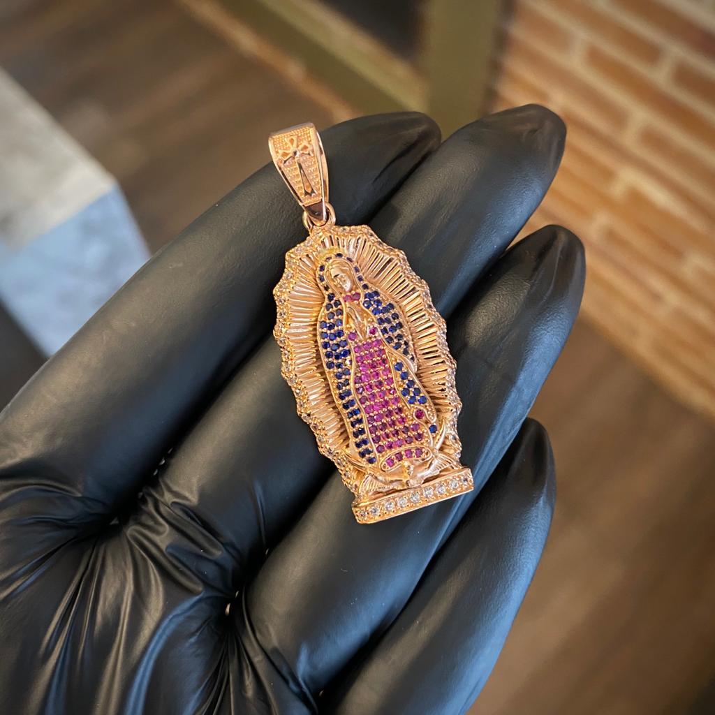 Dije Virgen de Guadalupe 9.6gr / 4.8cm Circones Azules Fucsias Blancos Oro Rosa