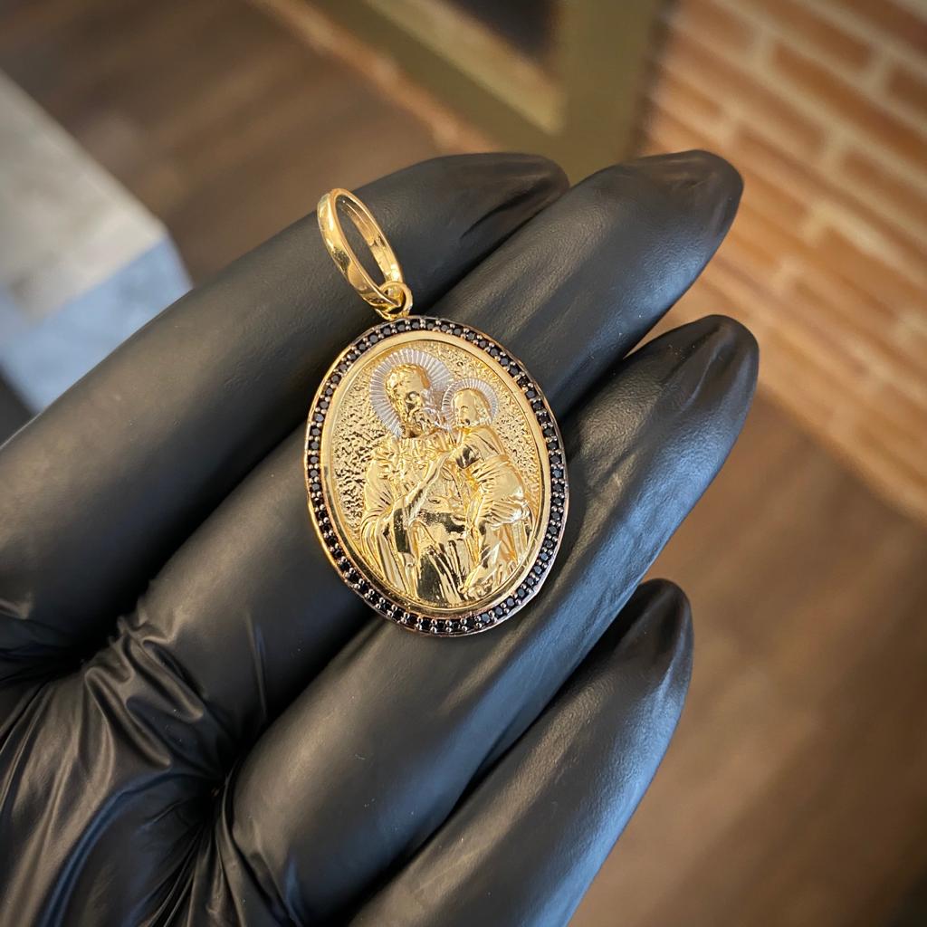 Dije San José 9.3gr/4.0cm Medalla Oro Amarillo Circones Negros