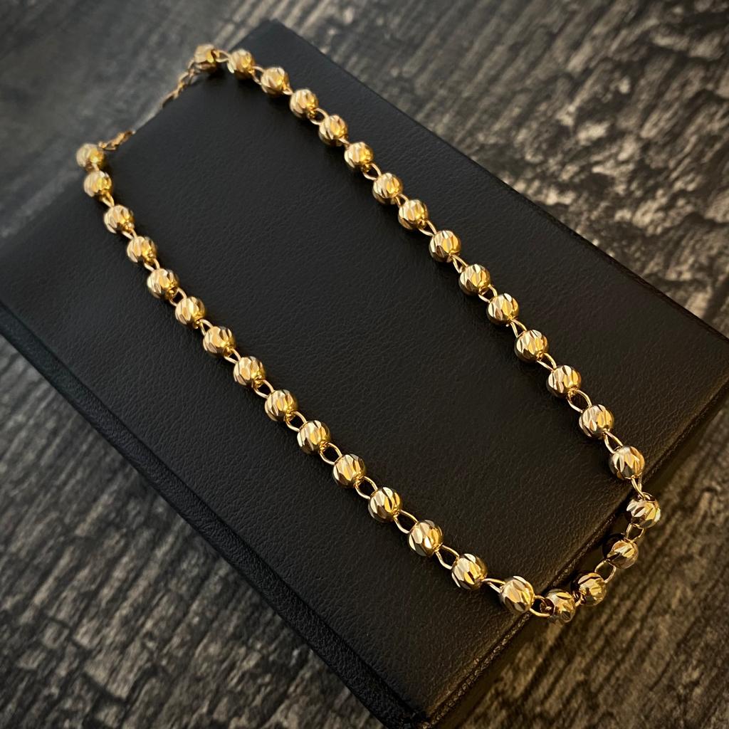 Tobillera Bolas 5.85gr/24cm Diamantadas 4mm 1x1 Oro Amarillo