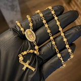 Rosario 19.95gr/47.5cm Virgen de Guadalupe Bola Diamantada 3-4mm Oro Amarillo*