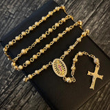 Rosario 19.95gr/47.5cm Virgen de Guadalupe Bola Diamantada 3-4mm Oro Amarillo*