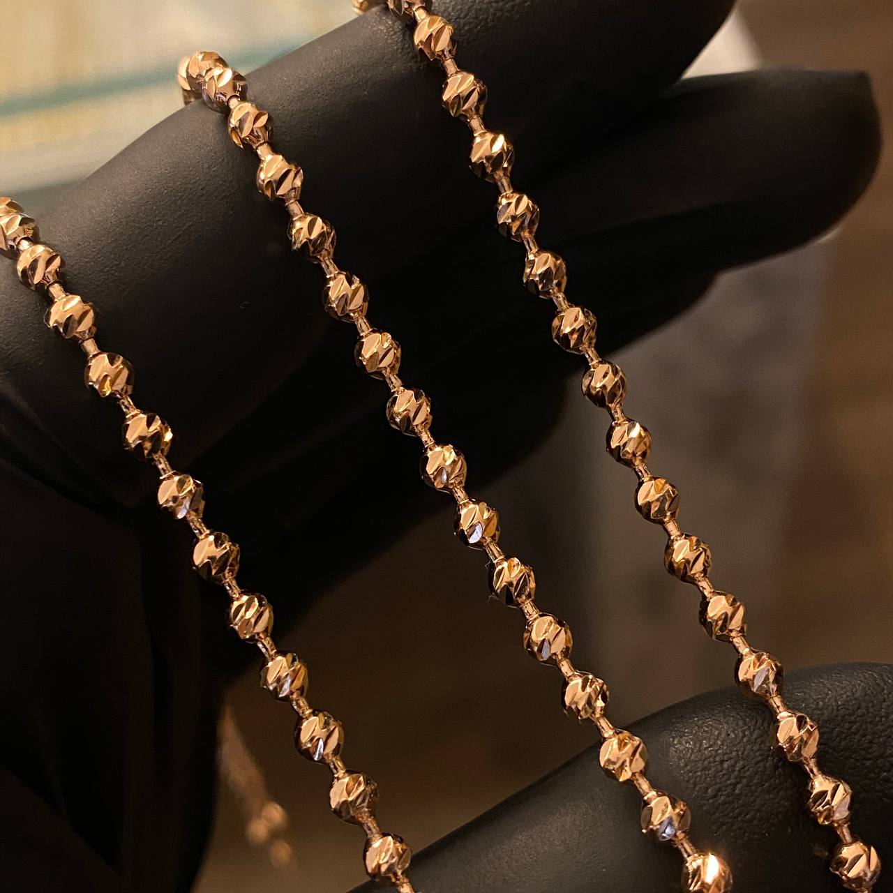 Cadena Militar 18.9gr / 60cm Bola 3mm Diamantadas Oro Rosa