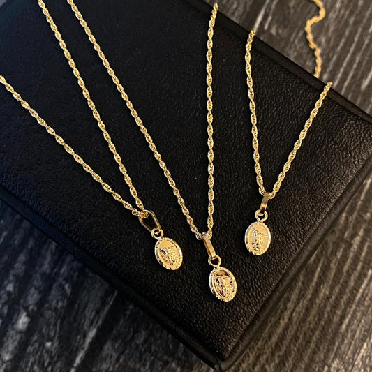 OFERTA!! Set Cadena Lazo 0.95gr/50cm + Dije San Miguel 0.25gr/1.4cm Liso Oro Amarillo