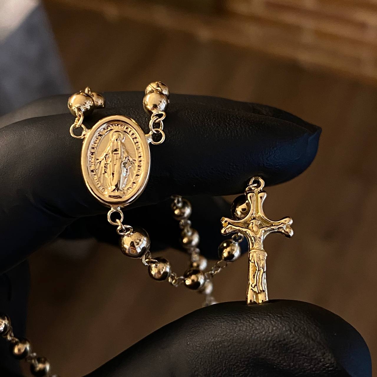 Rosario Virgen Milagrosa 10gr / 60cm Bola 4-5mm Lisa Oro Amarillo