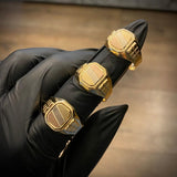 Anillo Cuadrado 4.4gr-T10 3/4 Mate Tres Oros*