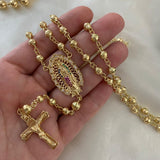 Rosario 25.8gr/65cm 5-6mm Virgen Guadalupe Bola Diamantada Circones Azules Rosas Verdes Oro Amarillo