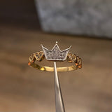 Anillo Corona Corazon 2.95gr T7 Circones Blancos Dos Oros Amarillo Blanco
