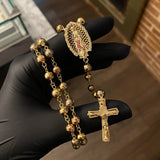 Rosario Virgen Guadalupe 29.6gr / 70cm / 7-6mm Bolas Diamantadas Circones Blancos Azul Verde Fucsia Tres Oros