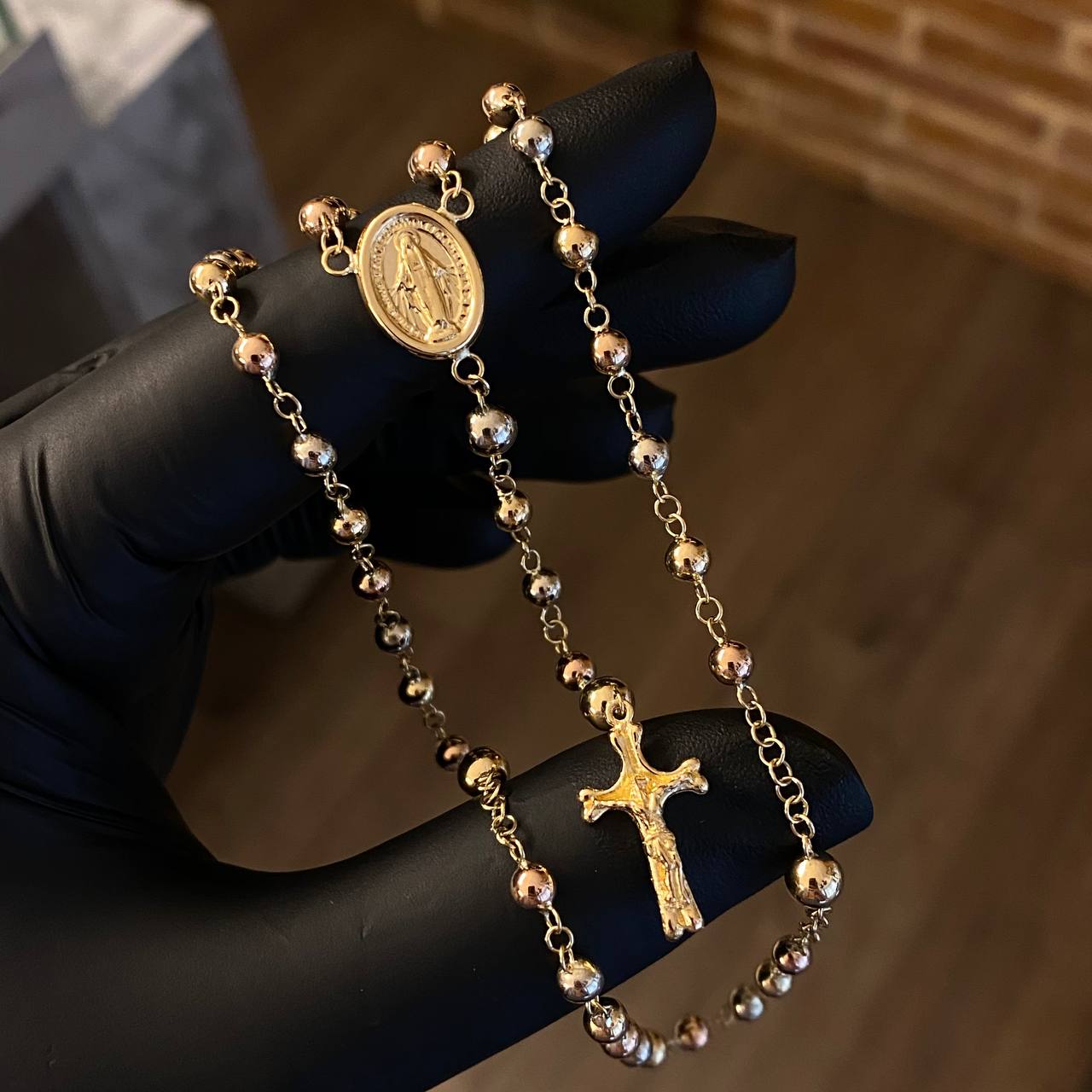 Rosario Virgen Milagrosa 10gr / 60cm Bola 4-5mm Lisa Tres Oros (Oferta)