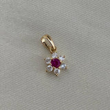 Dije Flor 0.65gr/1.3cm Circones Fucsia Blancos Oro Amarillo