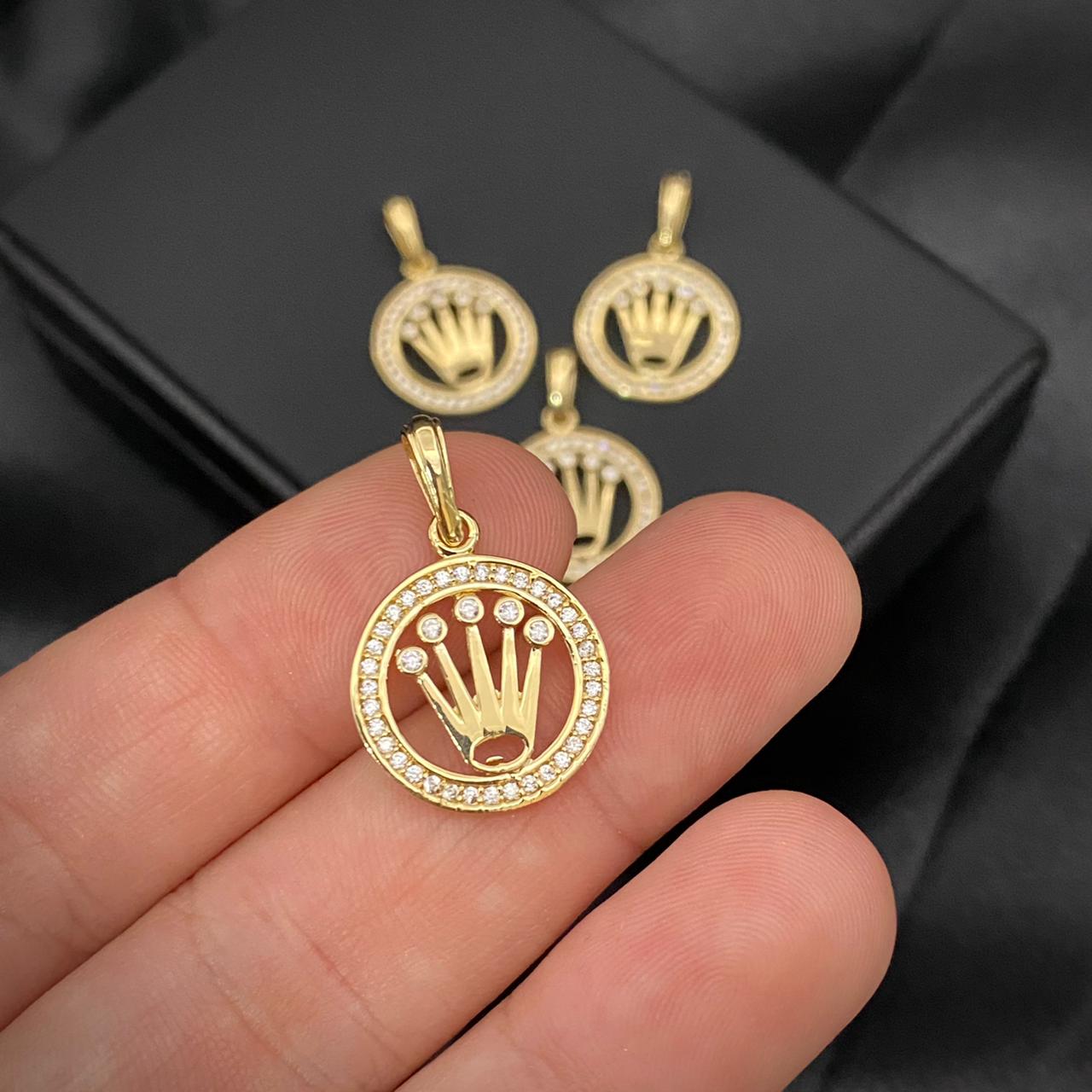 Dije Corona Rx 2.2gr/2.4cm Circones Blancos Oro Amarillo*