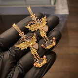 Dije San Miguel Arcangel 8.65gr/5.5cm Circones Blancos Rojos Negros Tres Oros