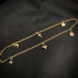 Tobillera Aro Seguido 3.3gr/26.5cm "Estrella-Corazon-Moneda-Flor-Cruz-Luna" Oro Amarillo