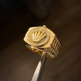 Anillo Corona Rx 7.65gr T9 1/4 Circones Blancos Oro Amarillo