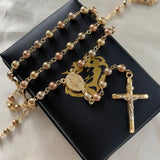 Rosario 17.6gr/60cm 5-6mm Virgen Milagrosa Bola Lisa Tres Oros
